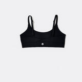 SASSH Active Bralette in Black, back view showing crossback strap detail with logo