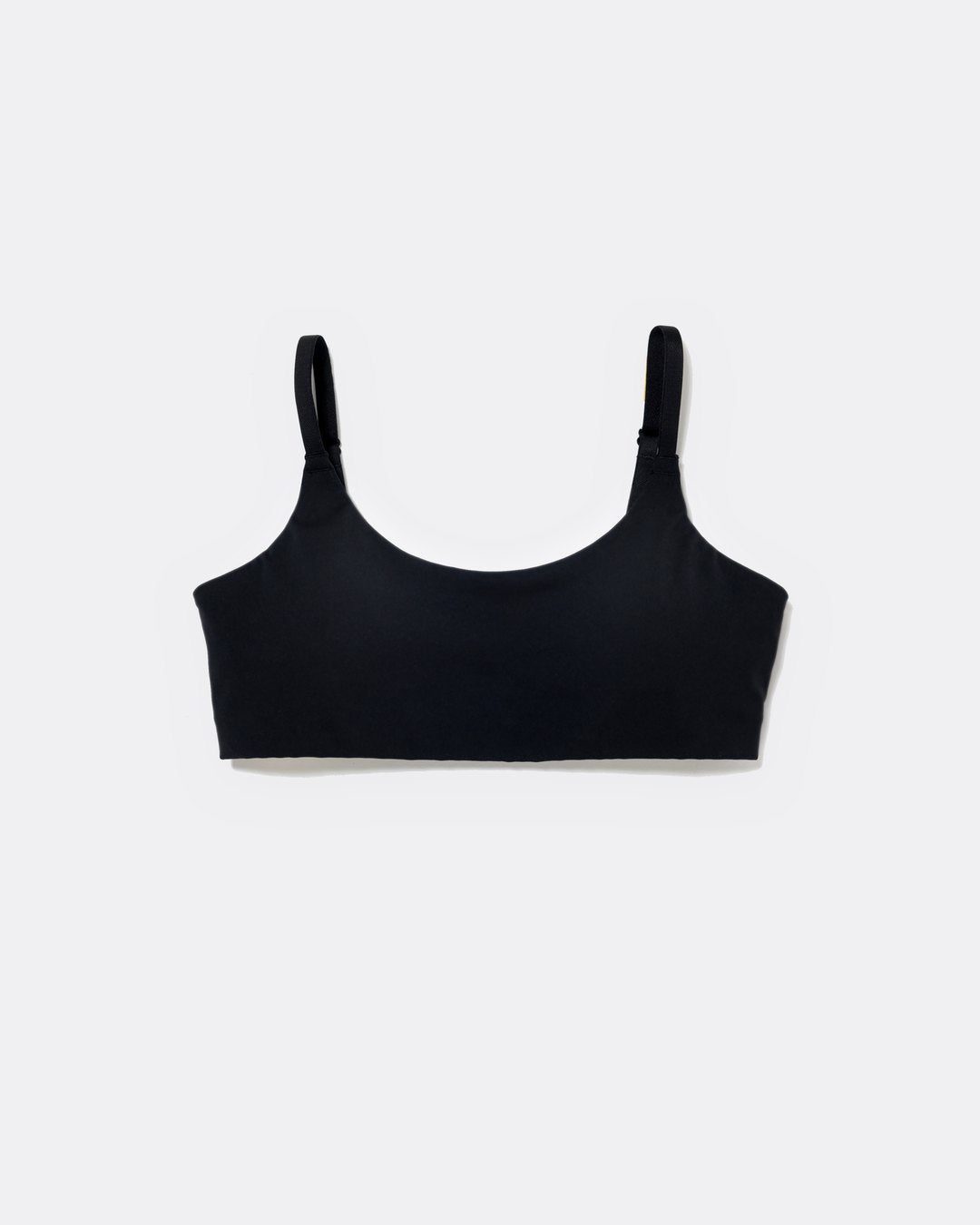 SASSH Active Bralette in Black, front view, scoop neck with adjustable straps