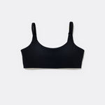 SASSH Active Bralette in Black, front view, scoop neck with adjustable straps
