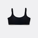 SASSH Active Bralette in Black, front view, scoop neck with adjustable straps