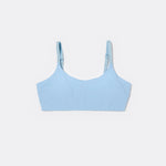 SASSH Active Bralette in Blue, front view, scoop neck with adjustable straps