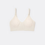 SASSH Essential Bralette in white, front view, V-neck triangle style with ribbed underband and bow strap detail