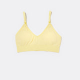 SASSH Essential Bralette in yellow, front view, V-neck triangle style with ribbed underband and bow strap detail